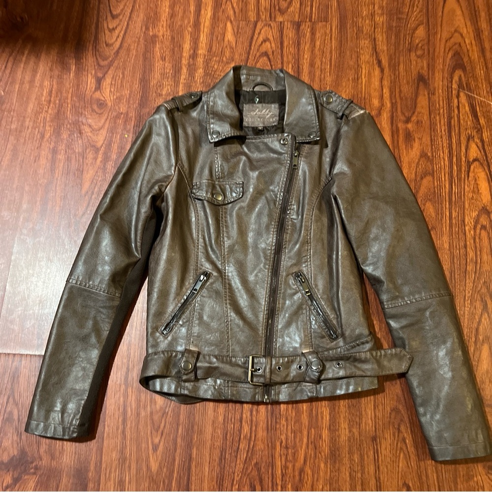 Women’s Jacket Debby Collection Non Leather Brown Moto Jacket Size M 2019